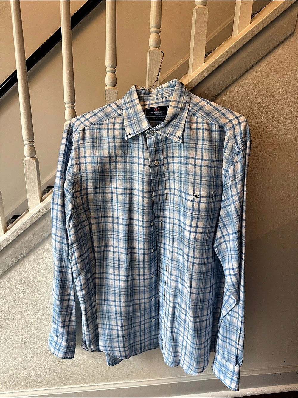 Vineyard Vines Classic Fit Tucker Shirt Plaid Linen Shirt Size Large Like New